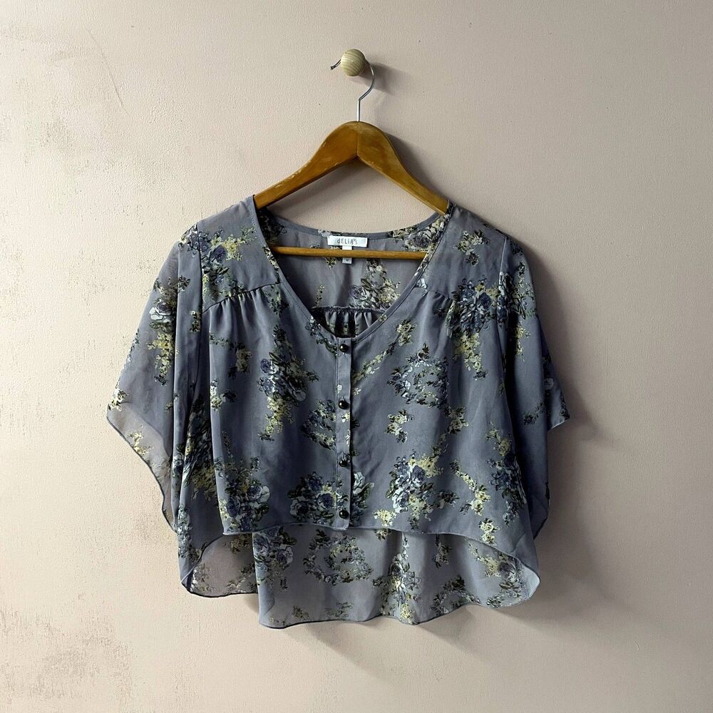 Delia's Sheer Light Purple Floral Print Cropped Blouse Size M NWOT